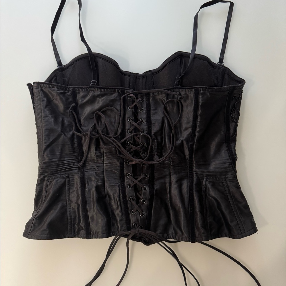 Vintage 2001 Victoria’s Secret Black Silk Beaded Corset Top – Size L - Picture 4 of 16